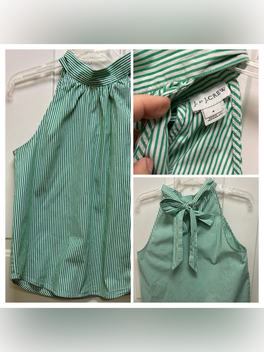 J. Crew Green Striped Halter Top